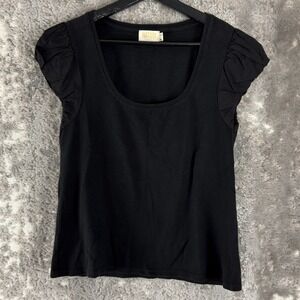 Nation‎ Size M Minimalist Scoop Neck Casual Top Black Short Sleeve Pullover